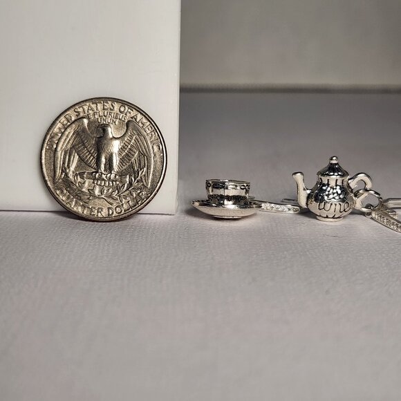 VTG 925 Teapot and Cup & Saucer Dangle Zircon Leverback Earrings - Picture 8 of 14